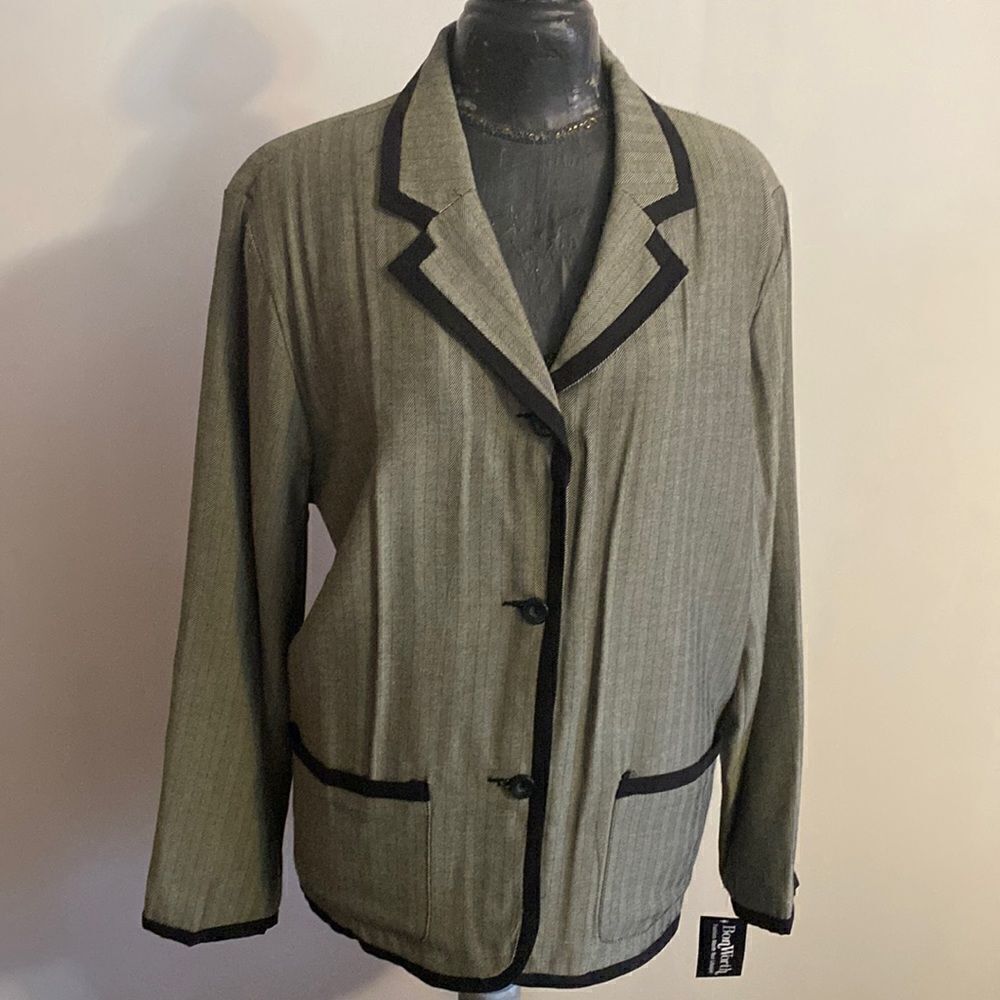 BonWorth Gray, Black Tweeded 3 button blazer with pockets, size XL